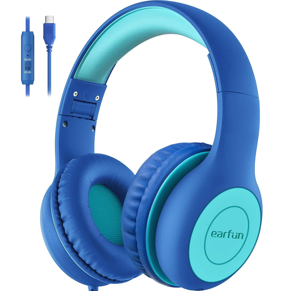 EarFun K1 Wired Kids Headphones Blue 40mm 85dB 94dB 3.5mm Jack 180g — product photo