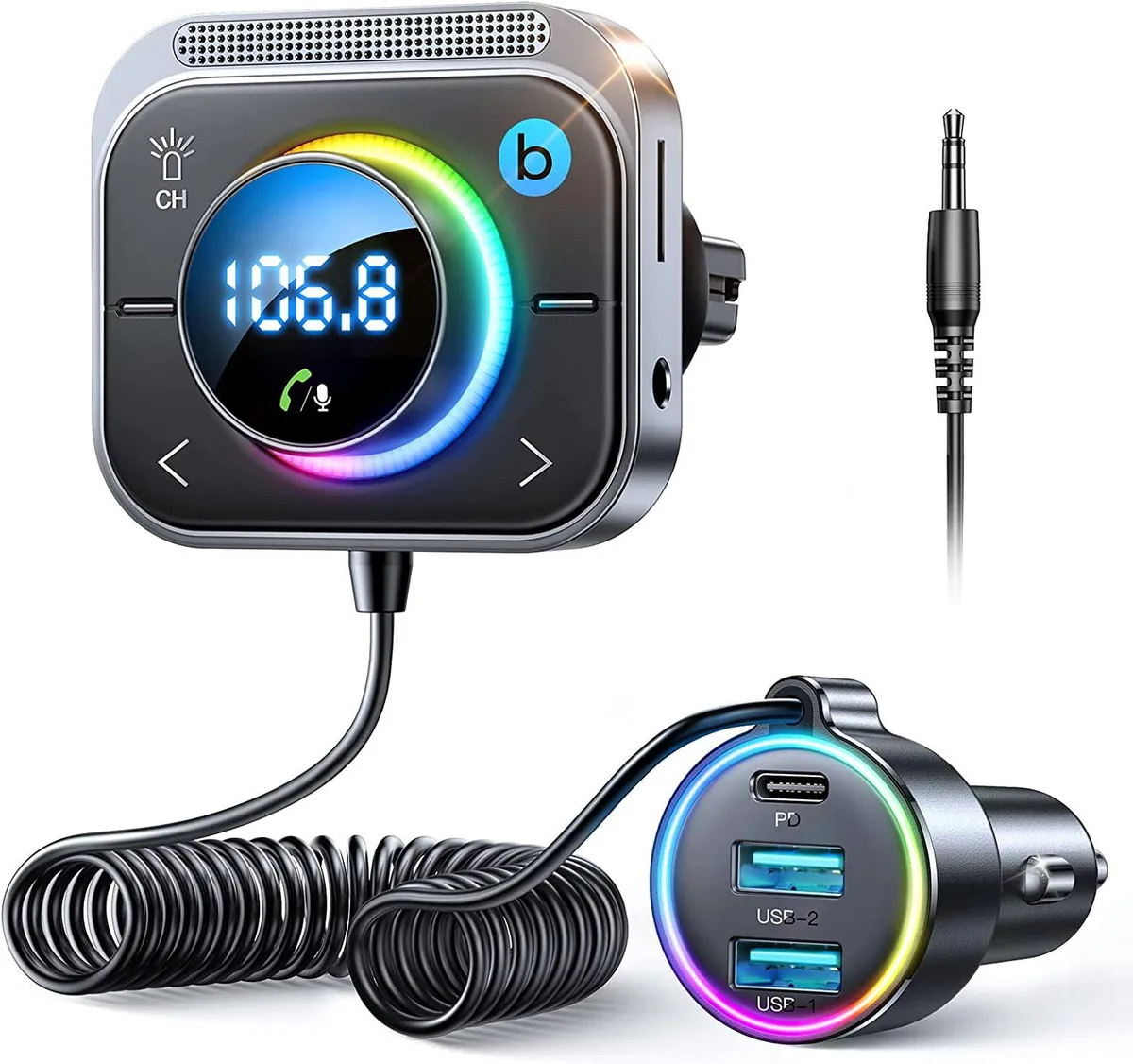 Teamyo Teamyo Bluetooth 5.3 FM Transmitter Car Adapter Air Vent 3 Port PD 30W QC 18W — product photo