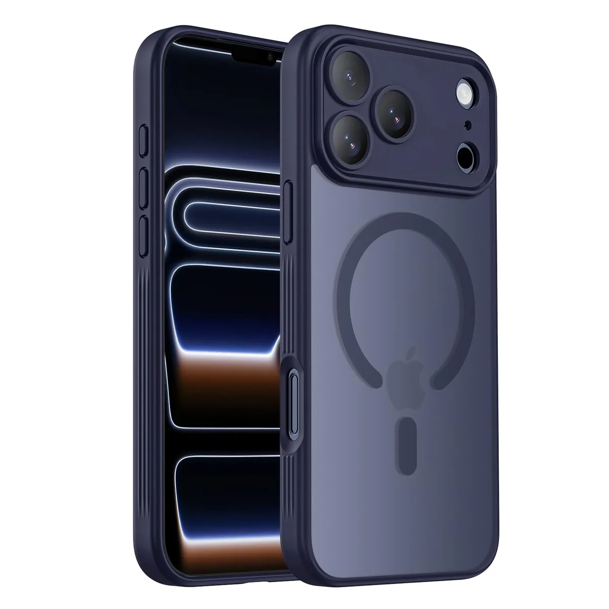 Deep Blue translucent matte case for iPhone 17 Pro with built-in camera cover