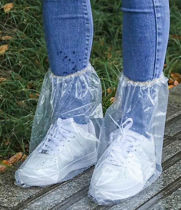 Clear plastic shoe covers with elastic openings, 10 pairs medium size