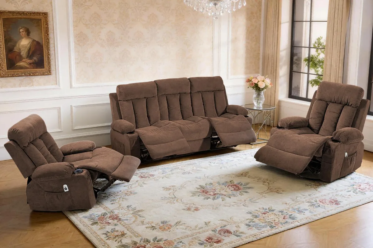 VANBOW VANBOW 3 Piece Manual Recliner Set Brown Sofa+Chair+Chair — product photo