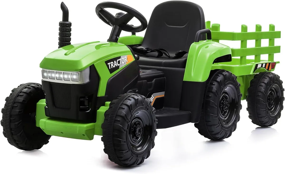 usbroway usbroway 12V 35W Ride-On Tractor with Trailer Green — product photo