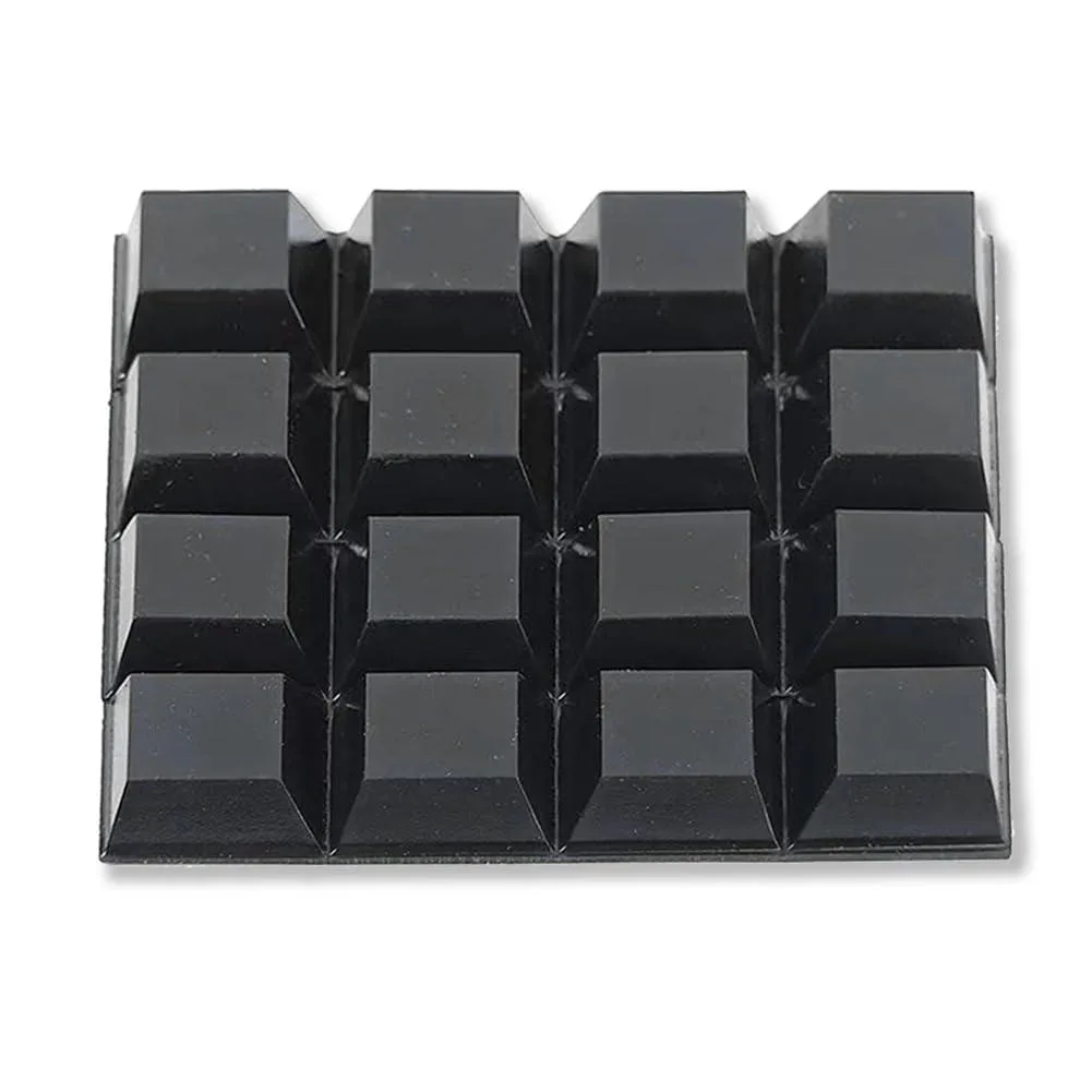 Sixteen black square adhesive rubber feet 0.78 by 0.78 by 0.3 inches