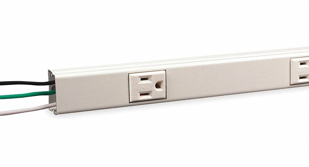 Ivory PVC raceway with five outlets, prewired, 5 ft long