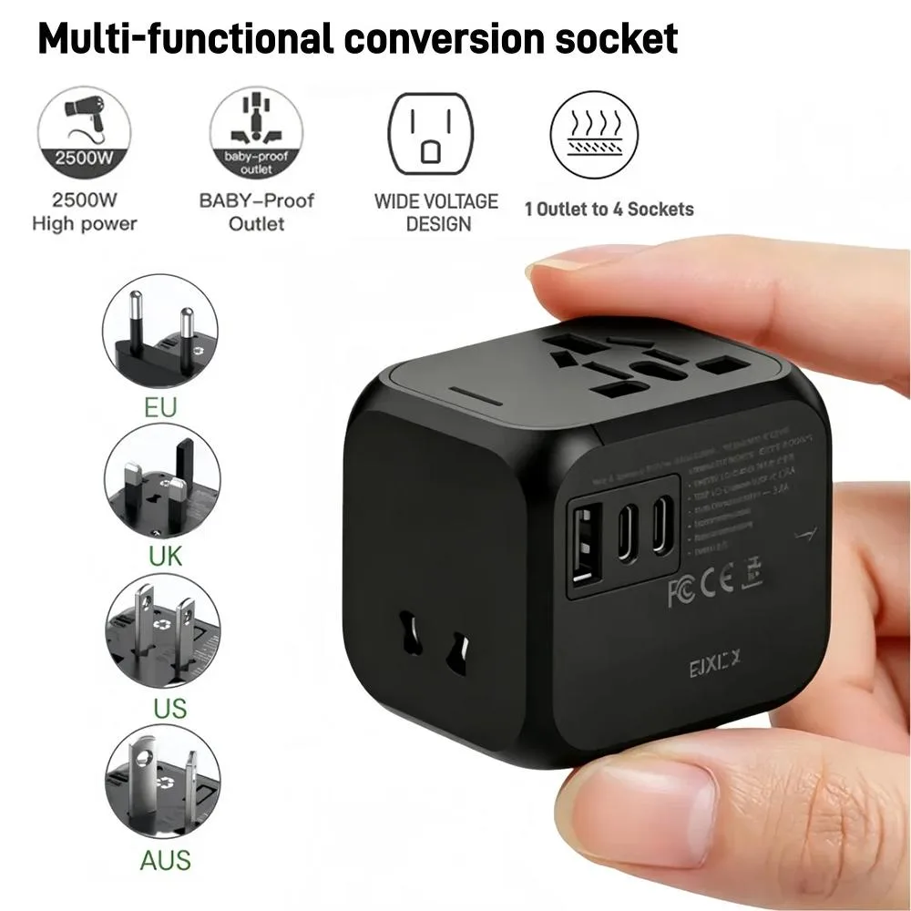 TelDaykemei TelDaykemei Global universal socket 6A 250V USB 2.4A 20W black — product photo