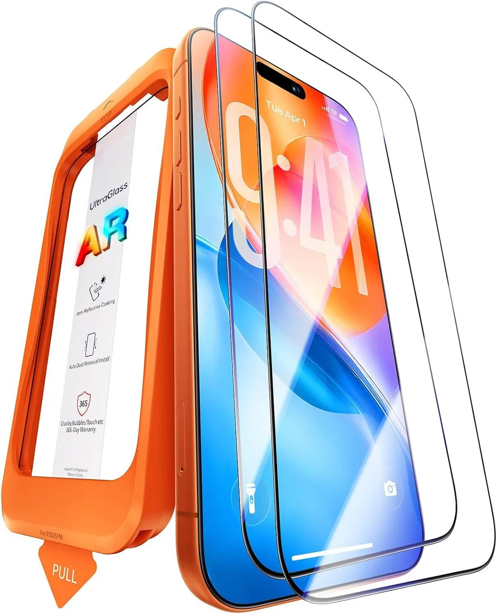 Two clear rectangular tempered-glass screen protectors with anti-glare finish for iPhone 17 Pro Max