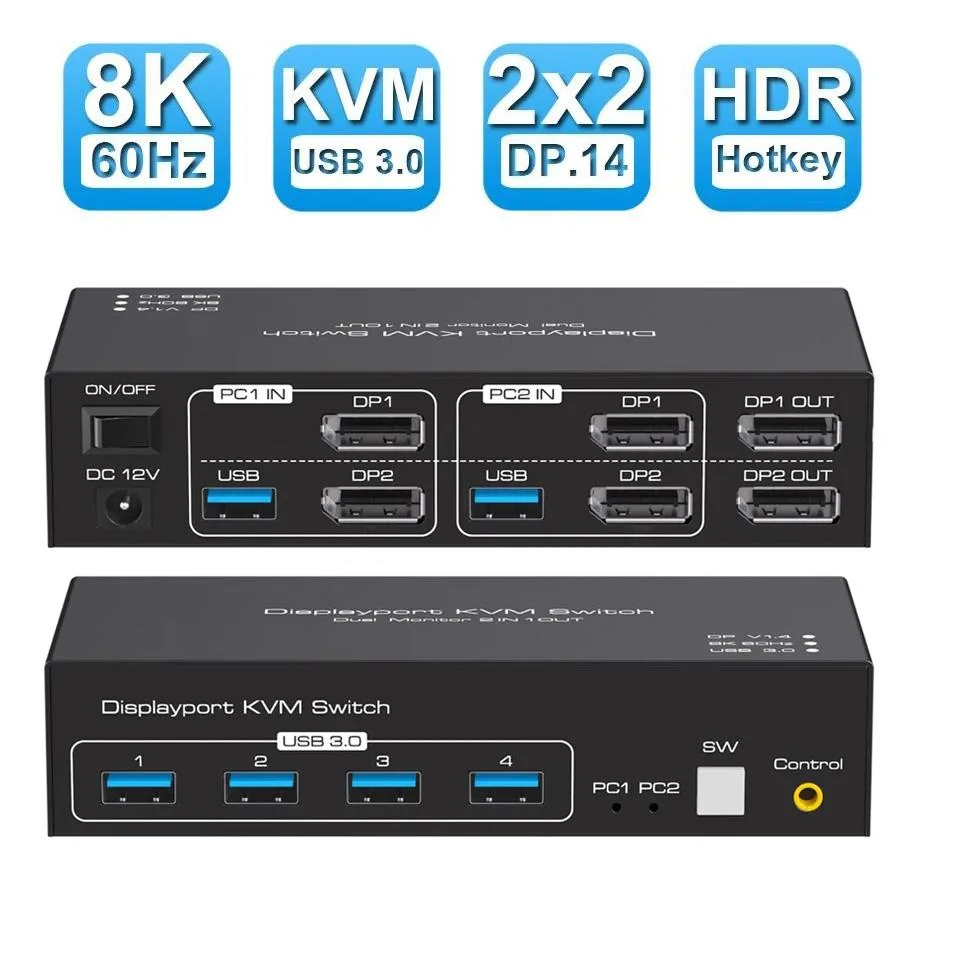 Jansicotek Jansicotek SW223-2DP 2-Port 8K@60Hz DP KVM Switch — product photo