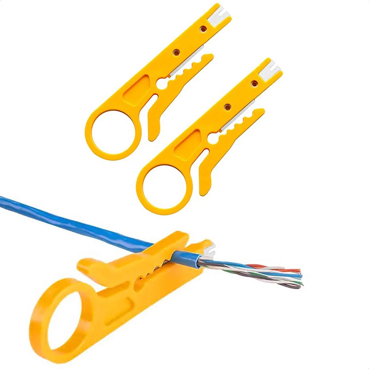Three red mini wire strippers with finger loops