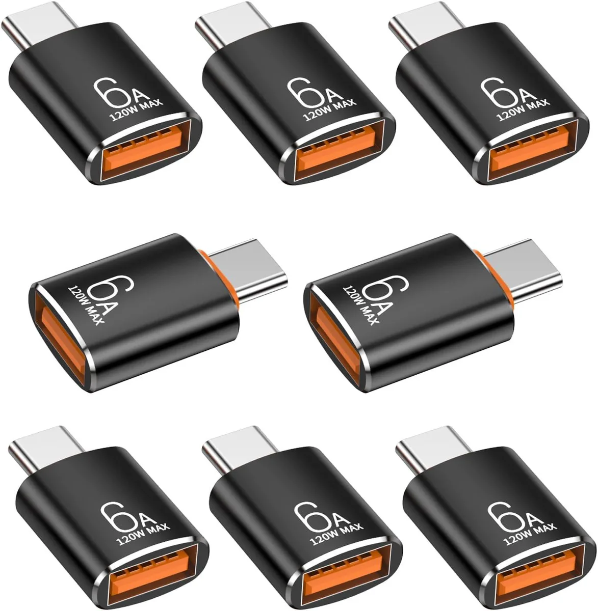 Brainwavz Brainwavz 8 Pack USB C Male to USB A Female Adapter 10Gbps 120W Black — product photo