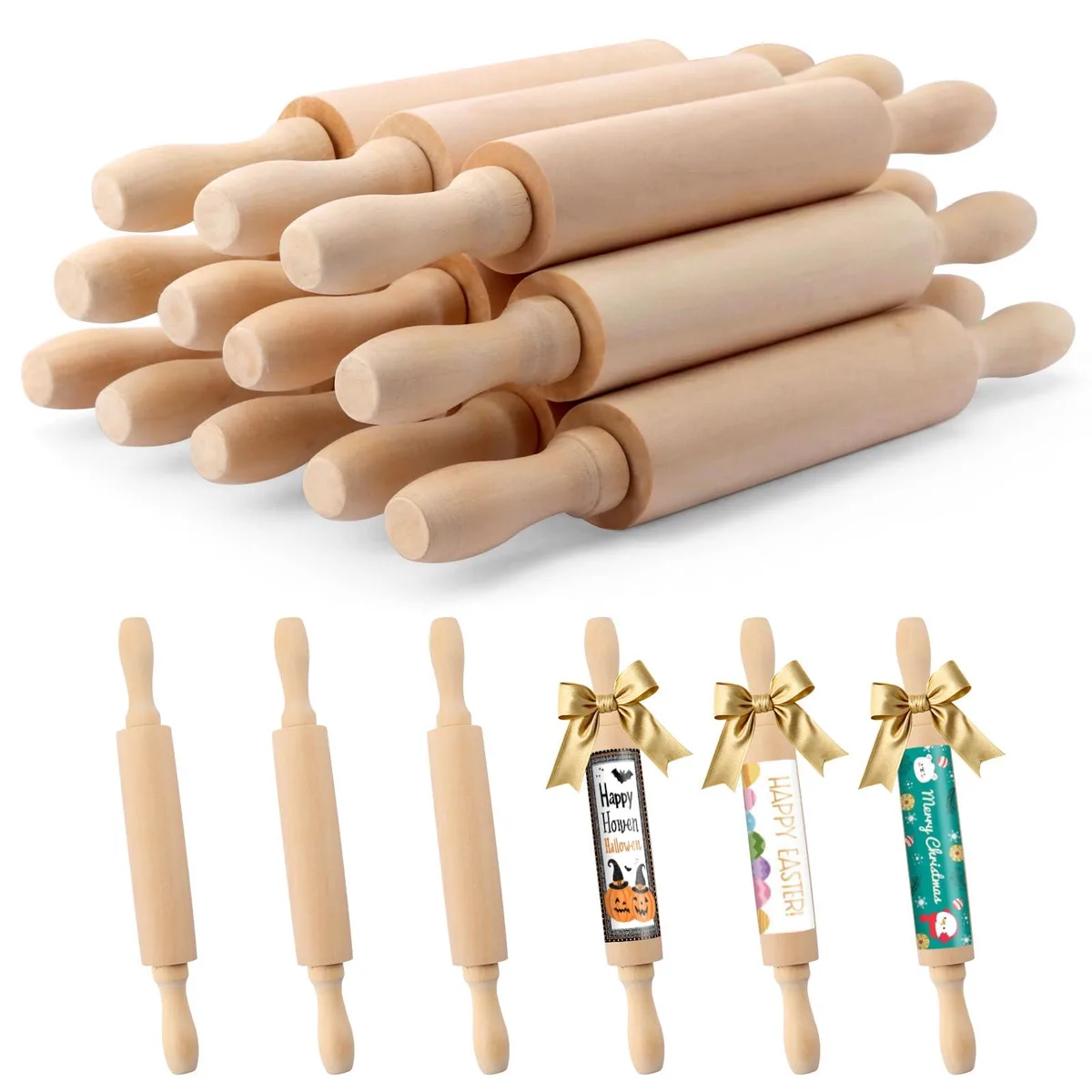BILLIOTEAM 12 Pack 8 Inch Mini Wood Rolling Pin general craft — product photo