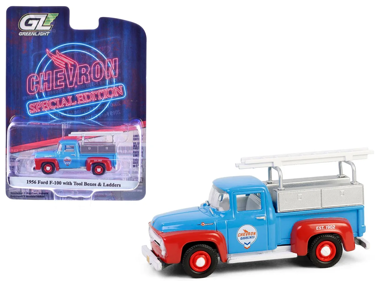 GREENLIGHT GREENLIGHT 1956 Ford F-100 Pickup Truck "Chevron" 1/64 Hobby Collectible — product photo