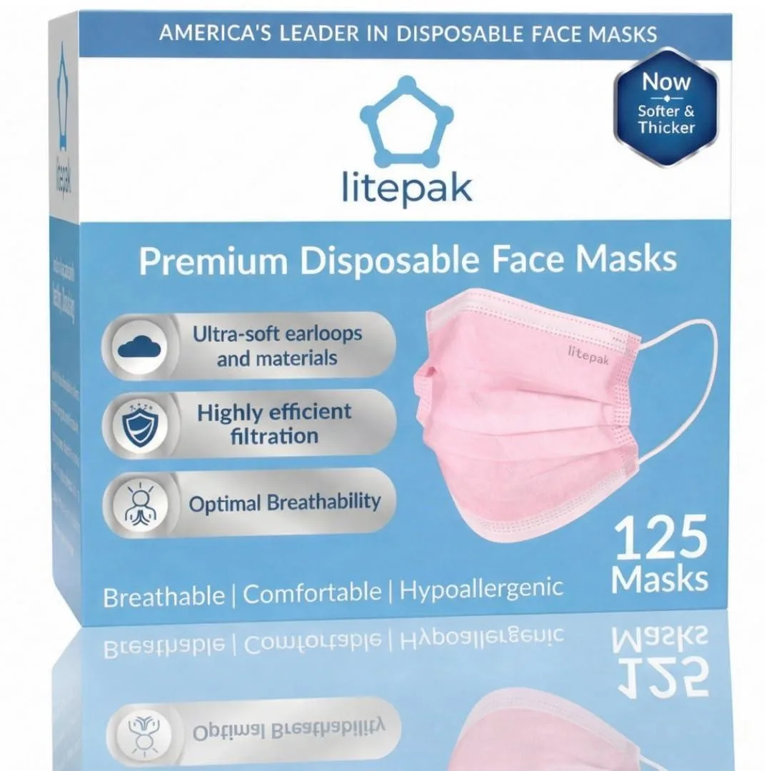  Litepak 125-Pack Disposable Face Mask Pink — product photo