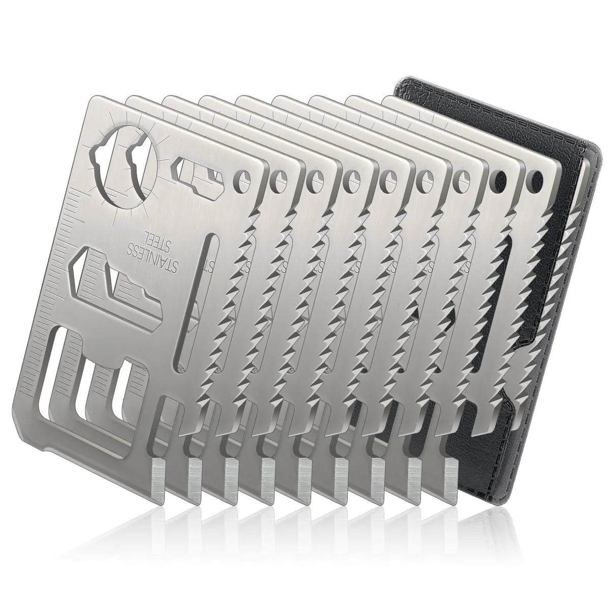 Weenkilly 11-in-1 Credit Card Multitool 10 Pack Silver Stainless Steel — product photo