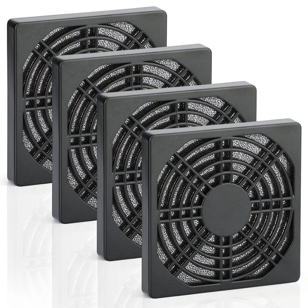 Four square 80mm plastic mesh filters in a set