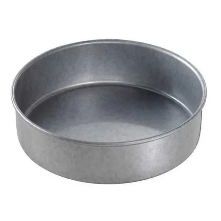 Silver round cake pan 7 inch diameter 2 inch depth uncoated aluminized steel closed bead
