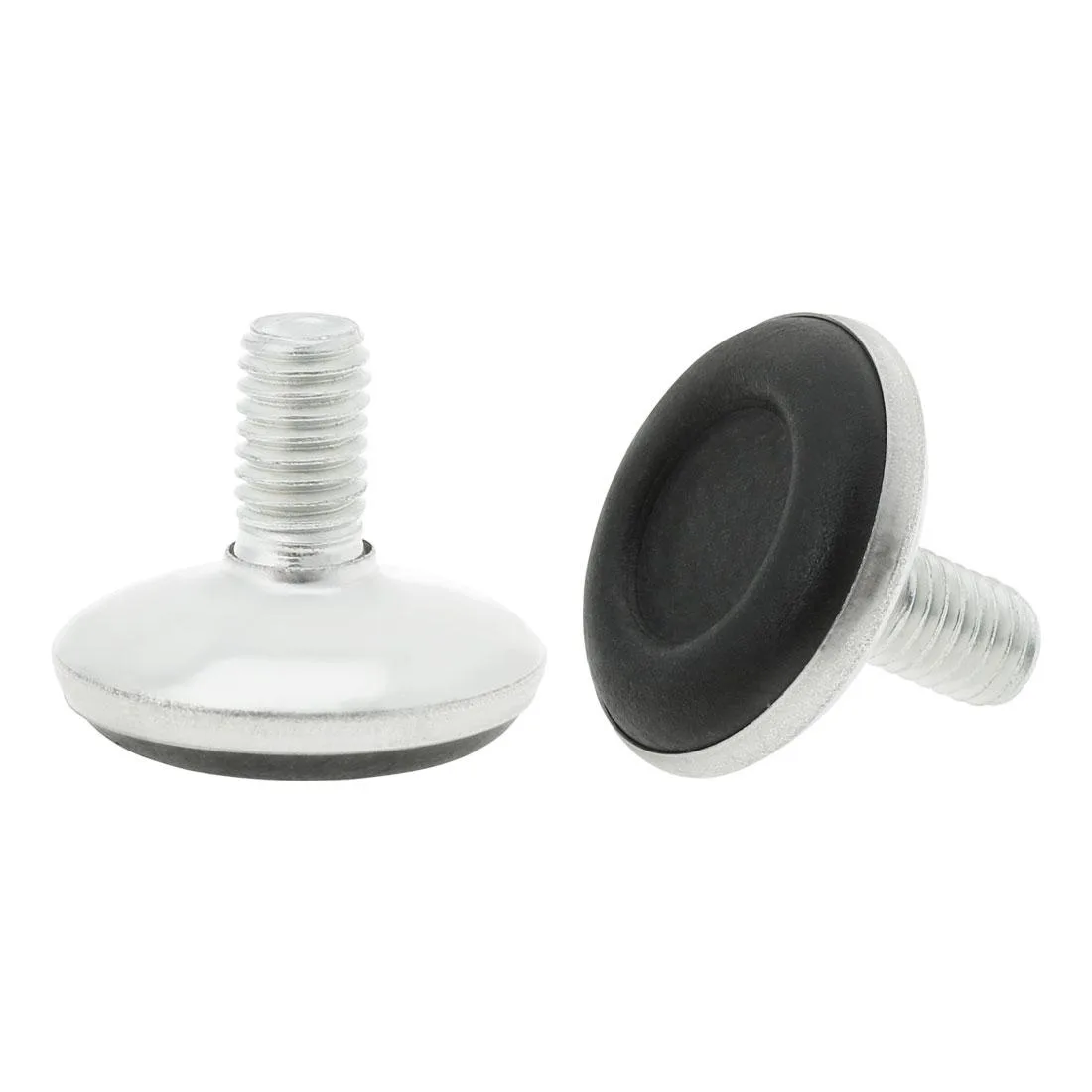 Two M8 adjustable leveling feet with 15mm thread and 30mm plastic base