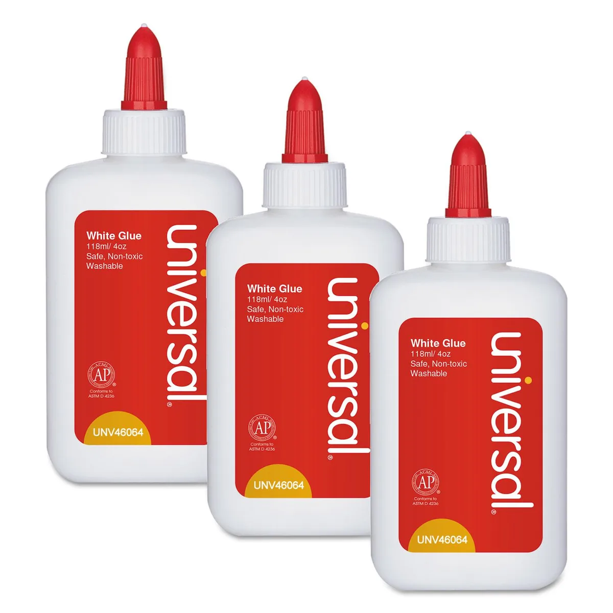 UNIVERSAL OFFICE PRODUCTS UNIVERSAL OFFICE PRODUCTS UNV46064 washable white glue 4 oz 3 pack — product photo