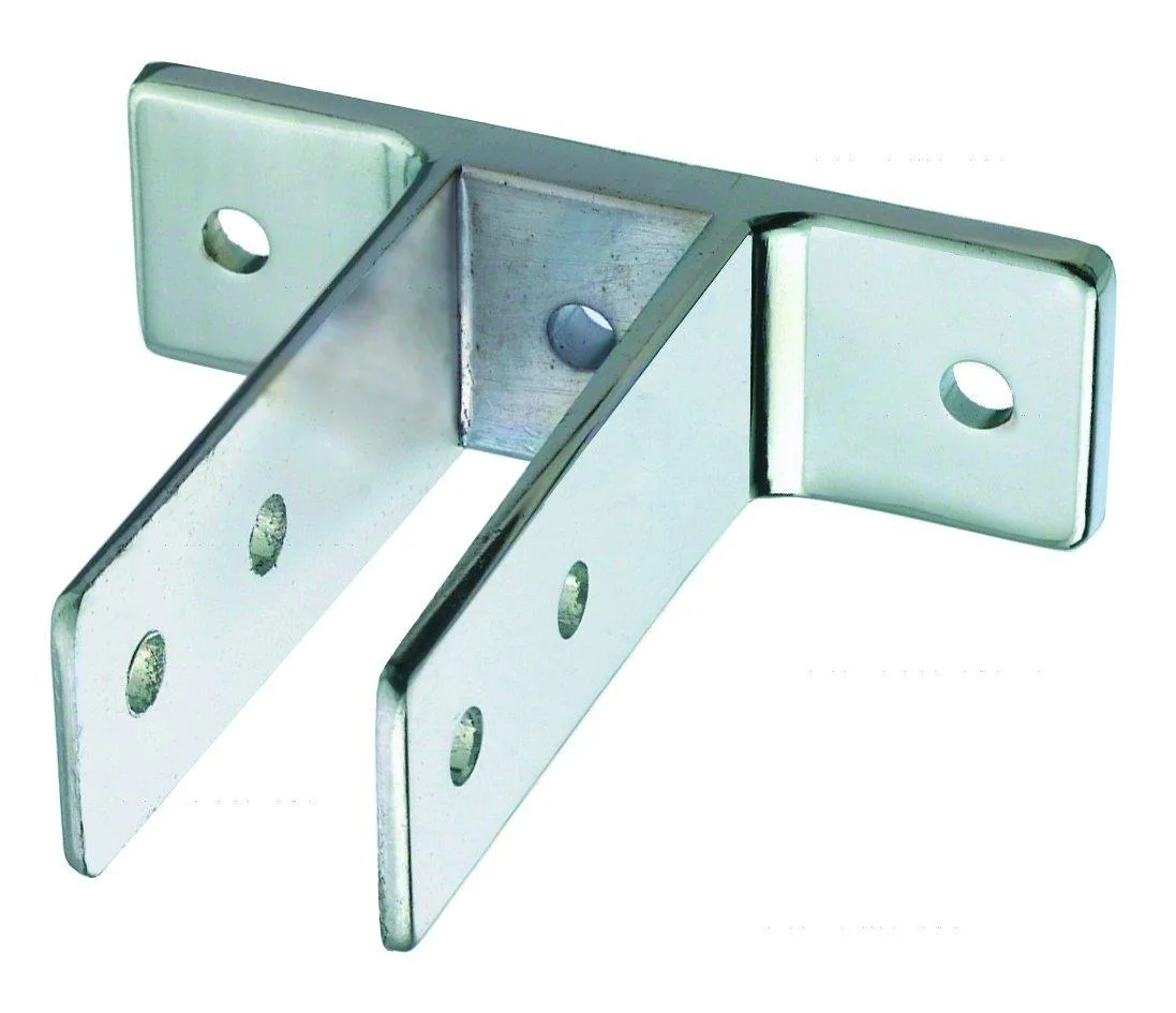 Chrome-plated zamac urinal screen bracket with two ears and multiple mounting holes