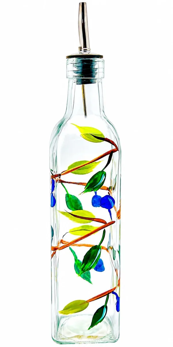 Hand-painted glass oil cruet with stainless steel spout, 8 oz