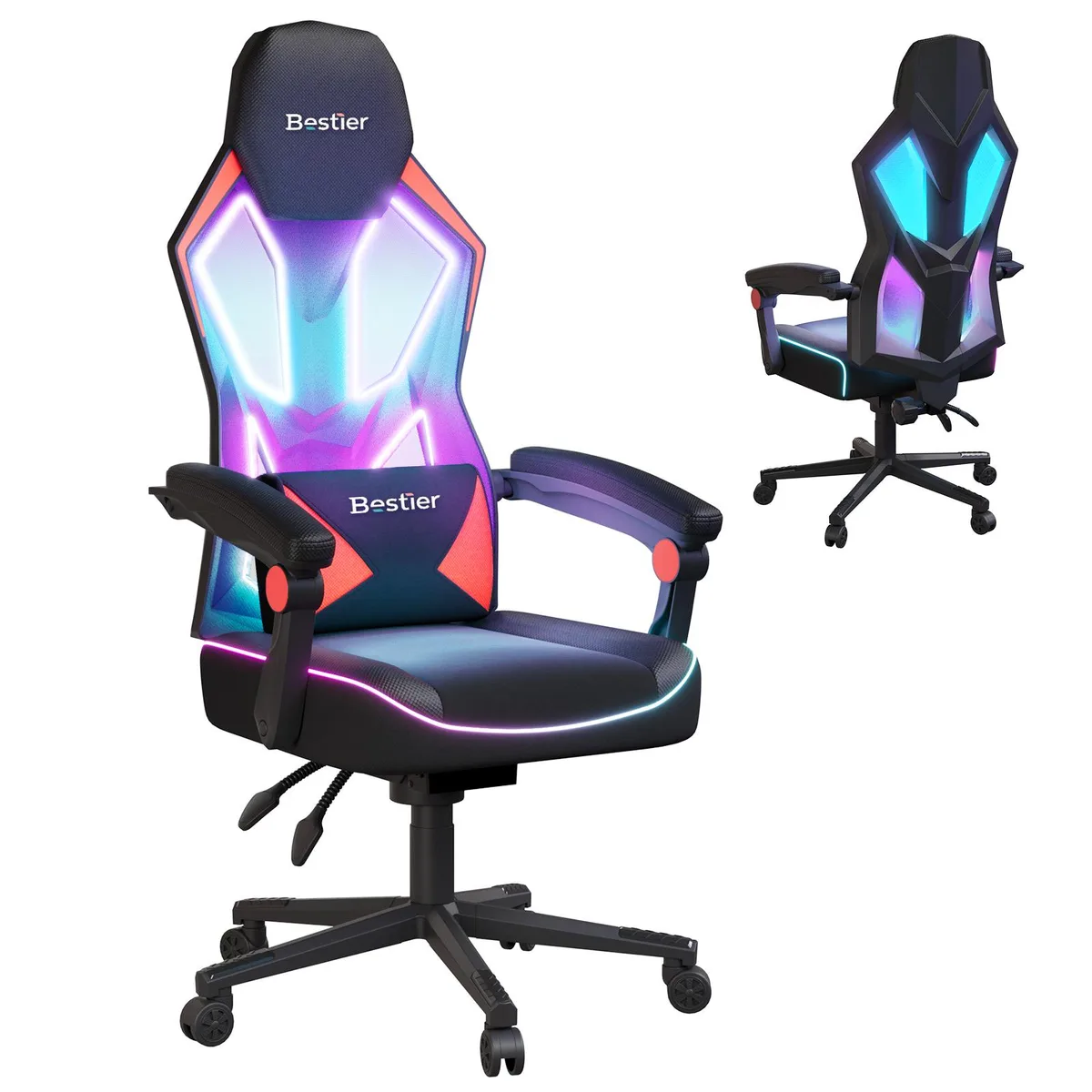 Bestier Bestier RGB LED Gaming Chair Pocket Spring Cushion Black Red — product photo