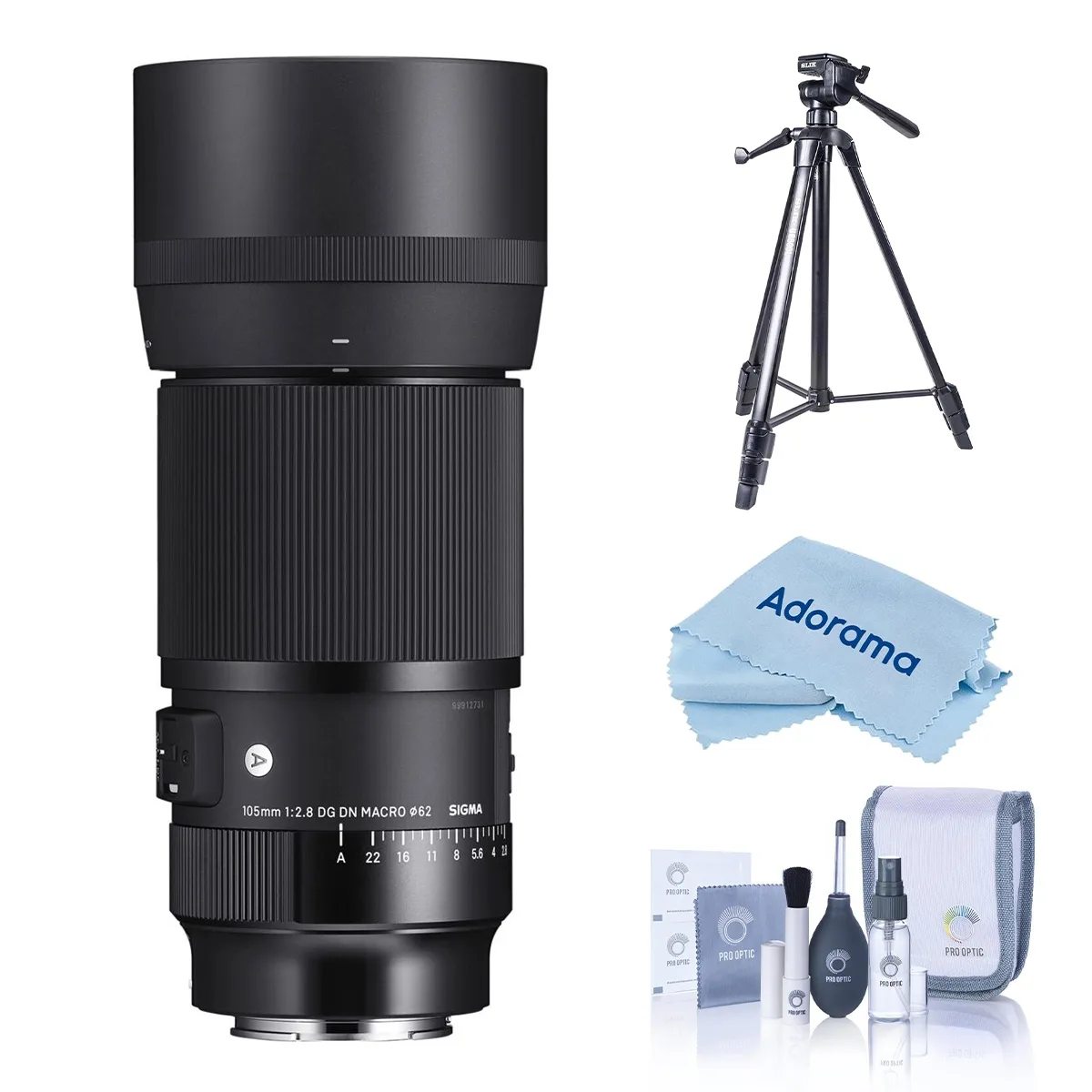 SIGMA SIGMA 105mm f/2.8 DG DN ART Macro Lens for Sony E with Slik U8800L Tripod and Cleaning Kit — product photo