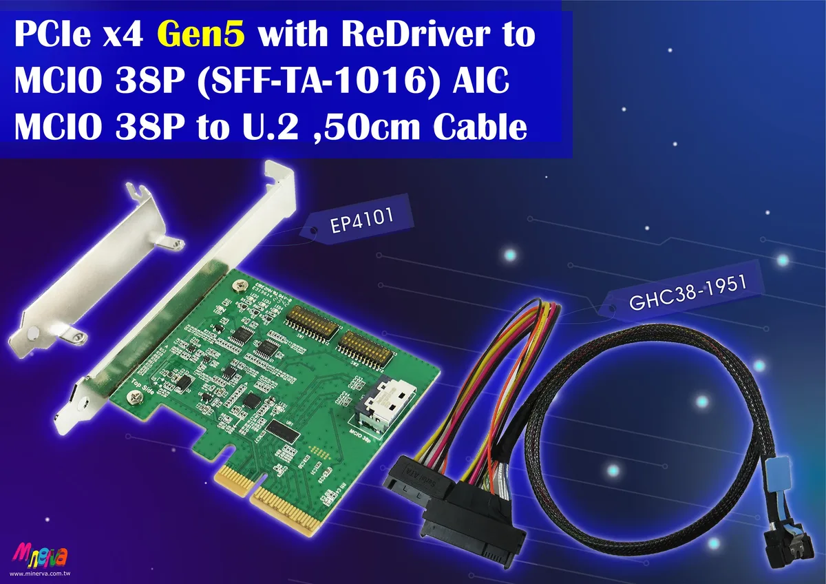 Innocard Innocard EP4101 PCIe Gen5 gender changer MCIO 38P to U.2 50cm — product photo