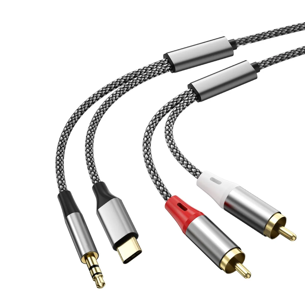  RCA YUHEXVI-714363893963 USB-C &amp; 3.5mm to 2 RCA Audio Adapter 4.2FT White — product photo