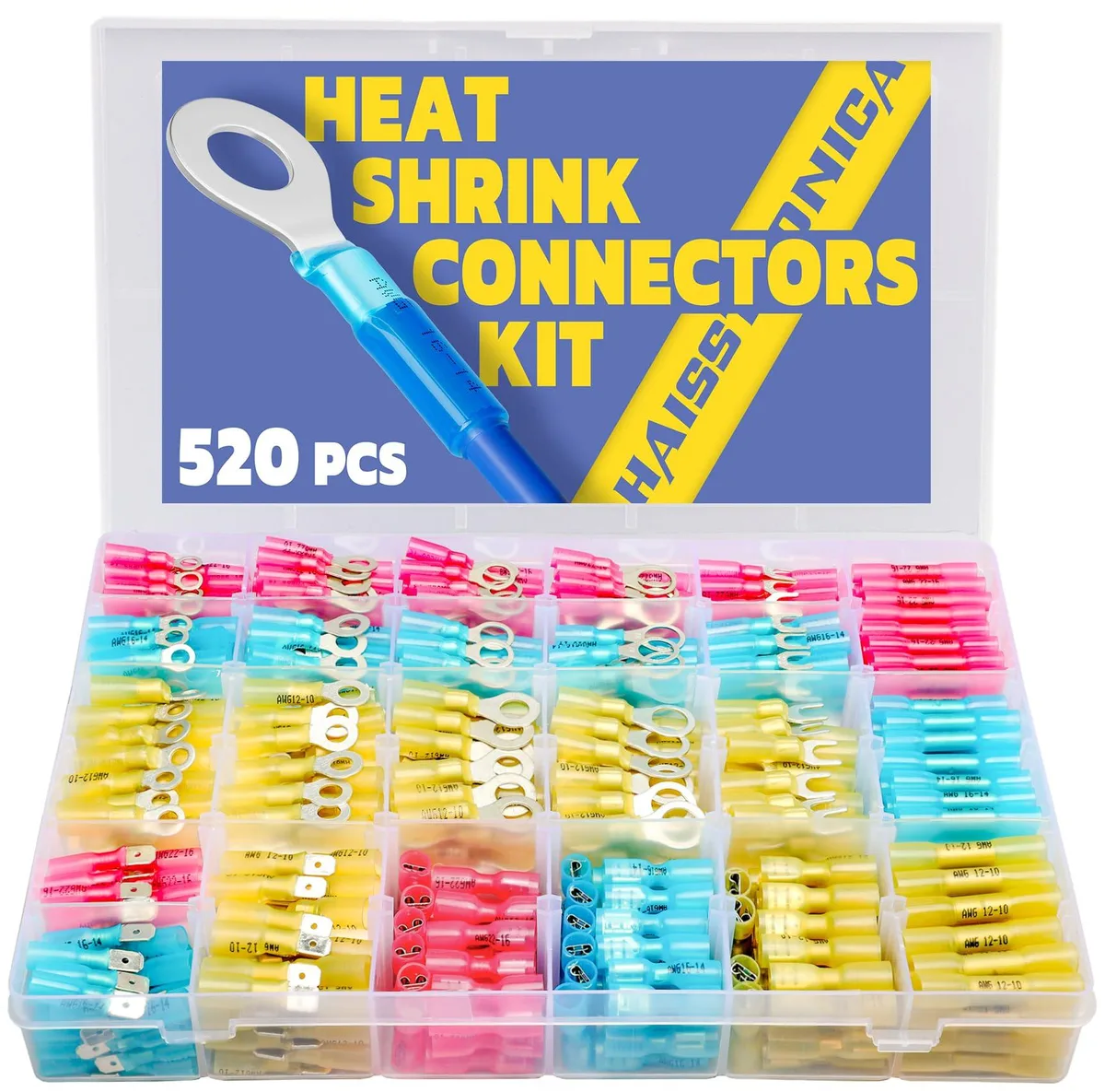  Haisstronica 520PCS Marine Grade Heat Shrink Wire Cap Connectors Kit 22-16 16-14 12-10 AWG — product photo