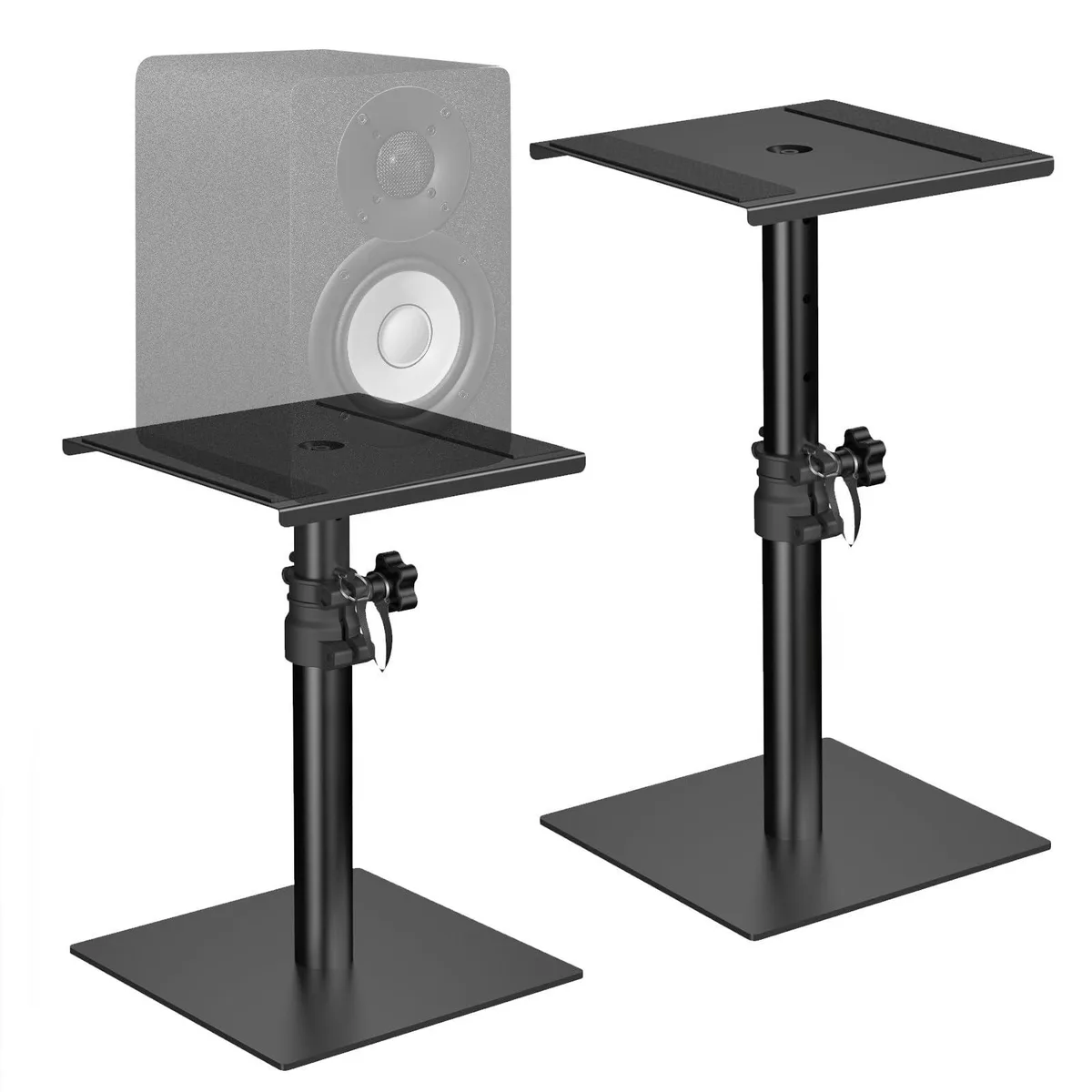  Height Adjustable Desktop Speaker Stands Pair, Steel, Black, 12/14/16/18", 50 lbs — product photo