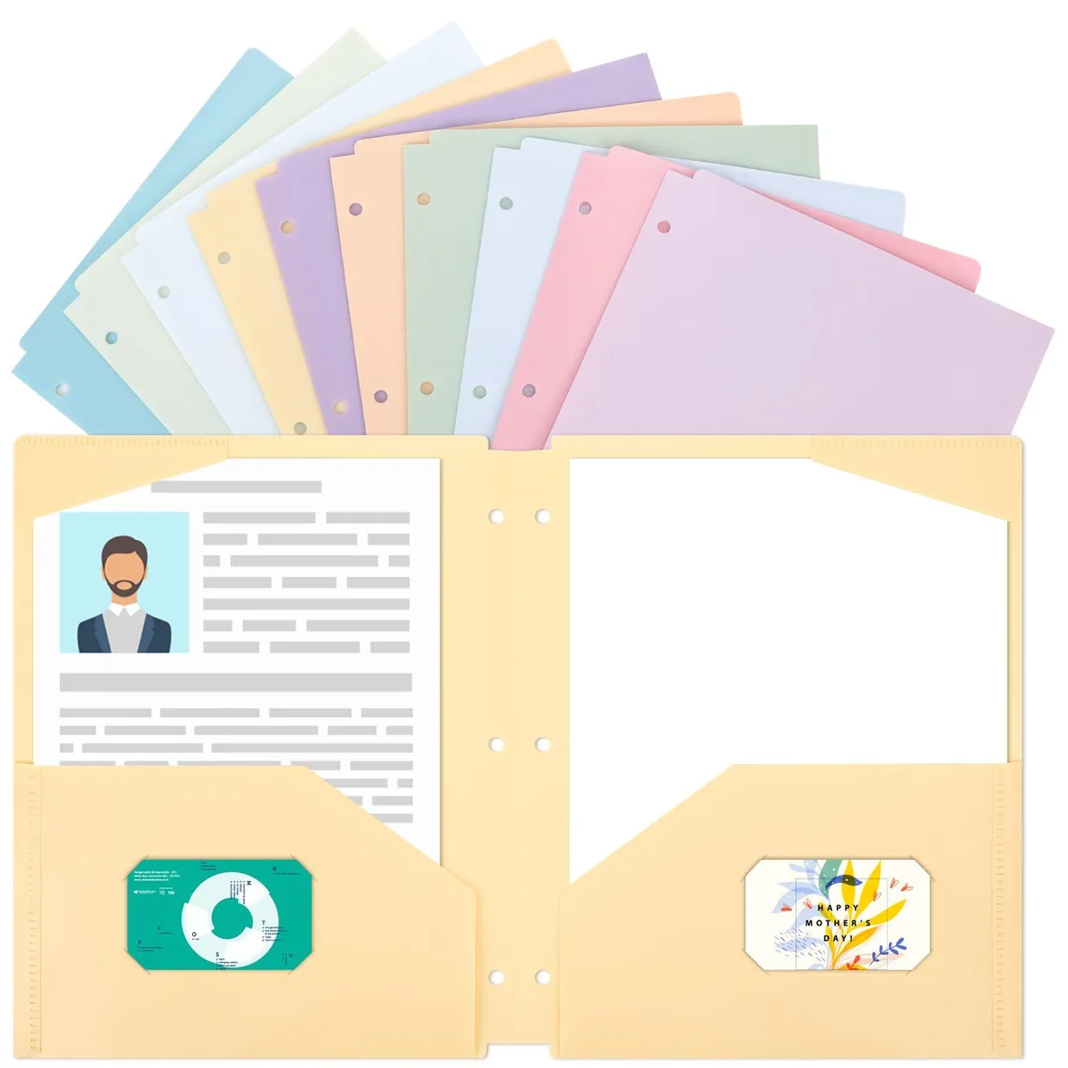  EOOUT 10 Pastel Plastic Pocket Folders 3-Hole 100 Pages A4 — product photo