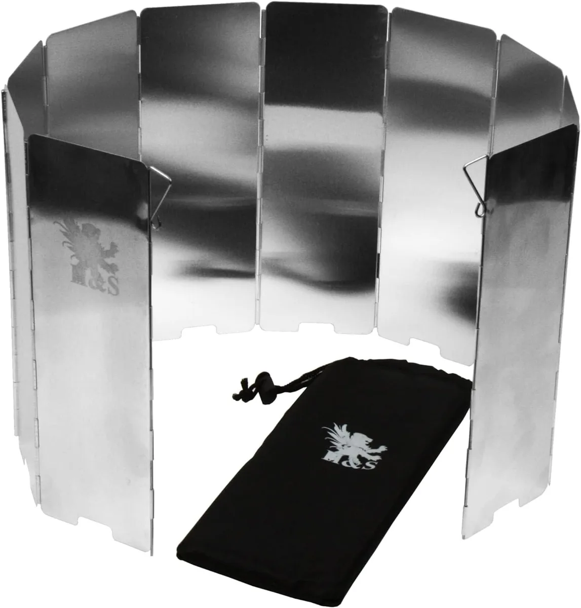Foldable windscreen with ten polished aluminium plates and carrying case