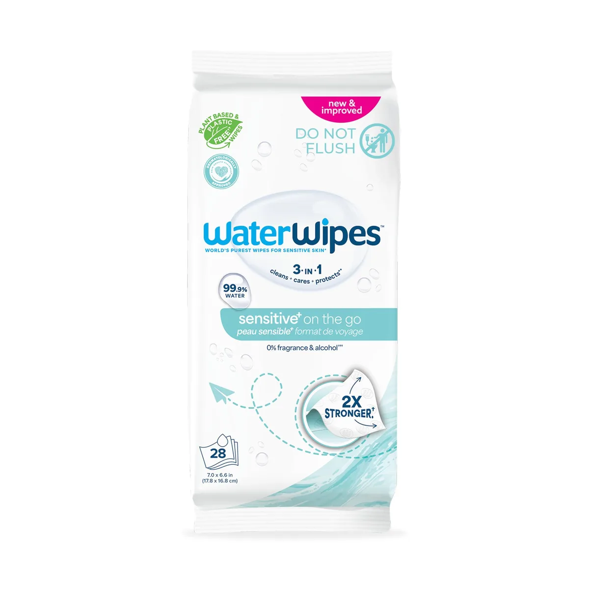 White rectangular pack of 28 unscented wet wipes