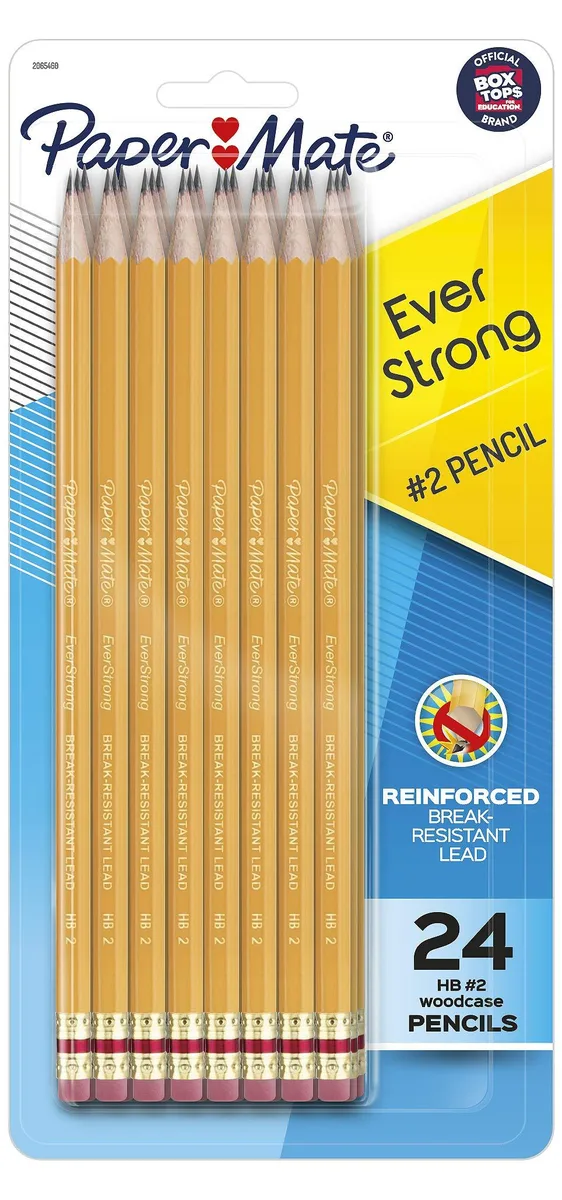 Yellow wooden #2 pencils in a 24-pack box