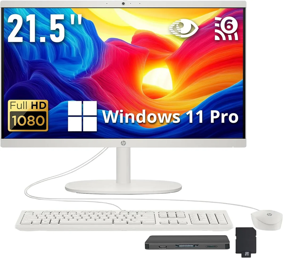 HP HP 21.5" FHD Touch All-in-One PC Intel N100 8GB DDR5 1.12TB Storage Windows 11 Pro White — product photo