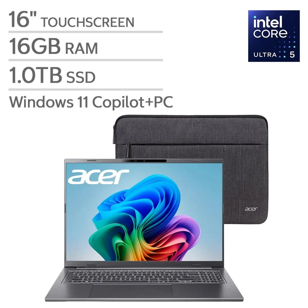 Acer America Acer America Aspire 16" Copilot+ Touchscreen Laptop Intel Core Ultra 5 226V 16GB 1TB Steel Gray — product photo