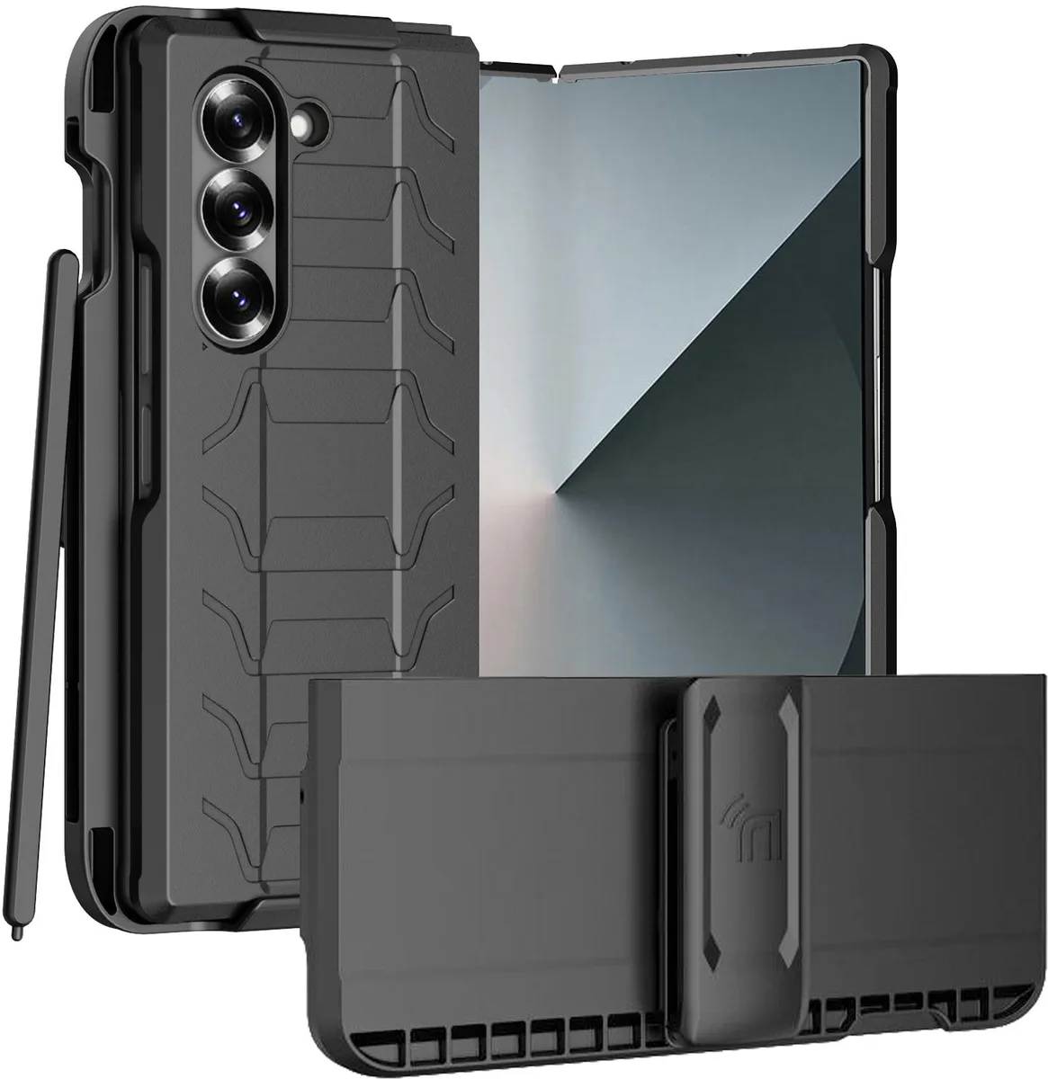 Nakedcellphone Nakedcellphone Case and Belt Clip Holster with S Pen Holder for Samsung Galaxy Z Fold 6 Black — product photo