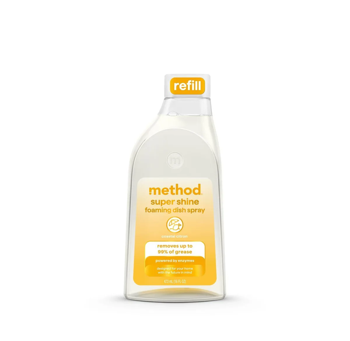 White 16 fl oz refill bottle for foaming dish spray, coastal plastic