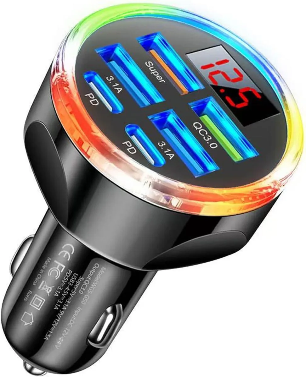 Hamzan Hamzan 6-in-1 Car Charger 250W Voltage Display iPhone 17 — product photo