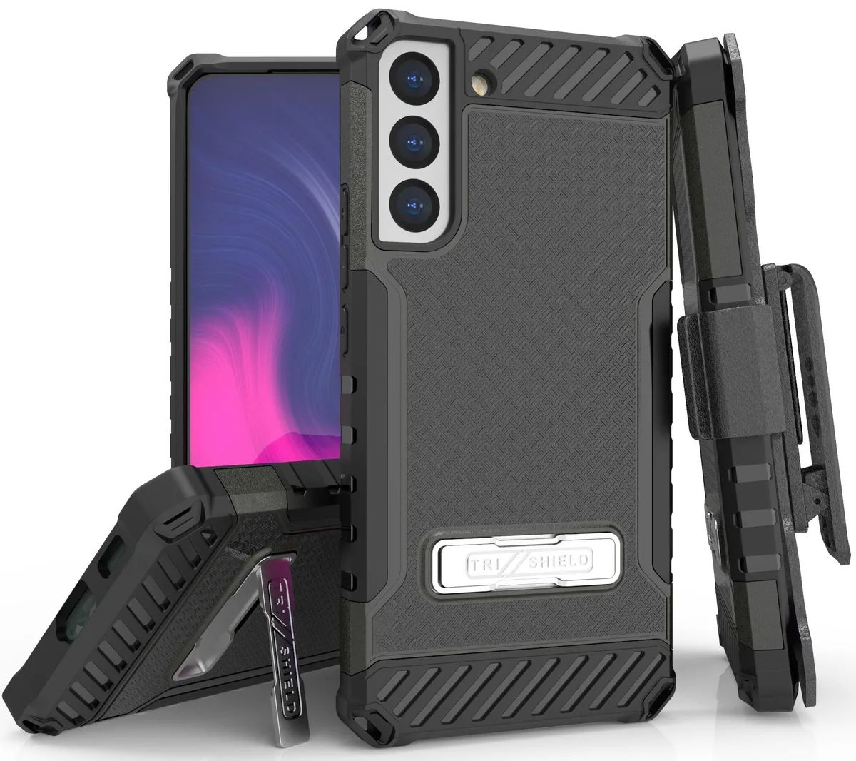 Nakedcellphone Nakedcellphone Tri-Shield Combo Case + Belt Clip Holster + Strap Galaxy S22 Plus 5G Black — product photo