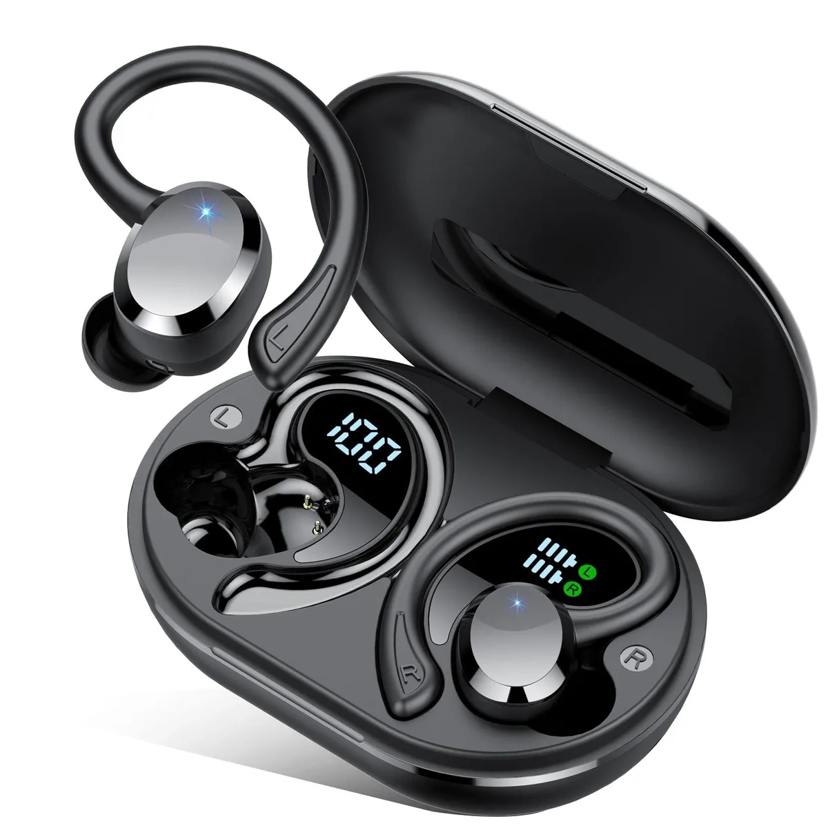  sprtoybat Q38 Bluetooth 5.4 Earbuds Deep Black 68Hrs IPX7 — product photo