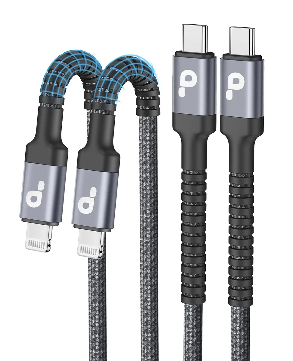  PRAKIE USB-C to Lightning Cable 6 ft 2-Pack Grey — product photo