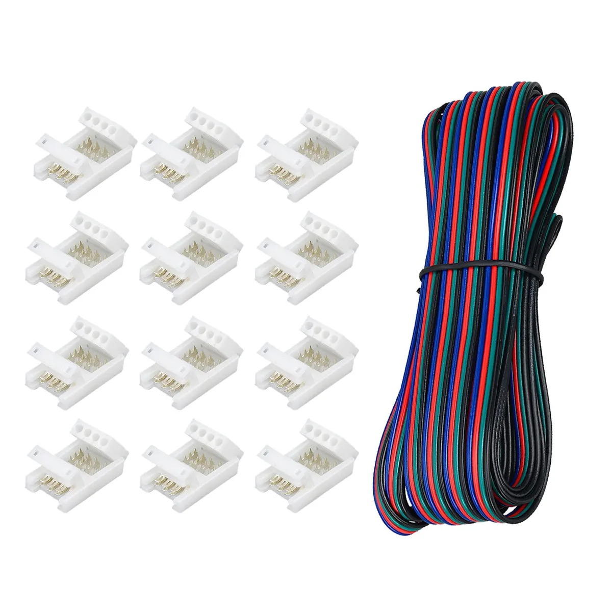 Rifachua 4 Pin 10mm LED Strip Connectors 22 AWG RGB Extension Wire — product photo