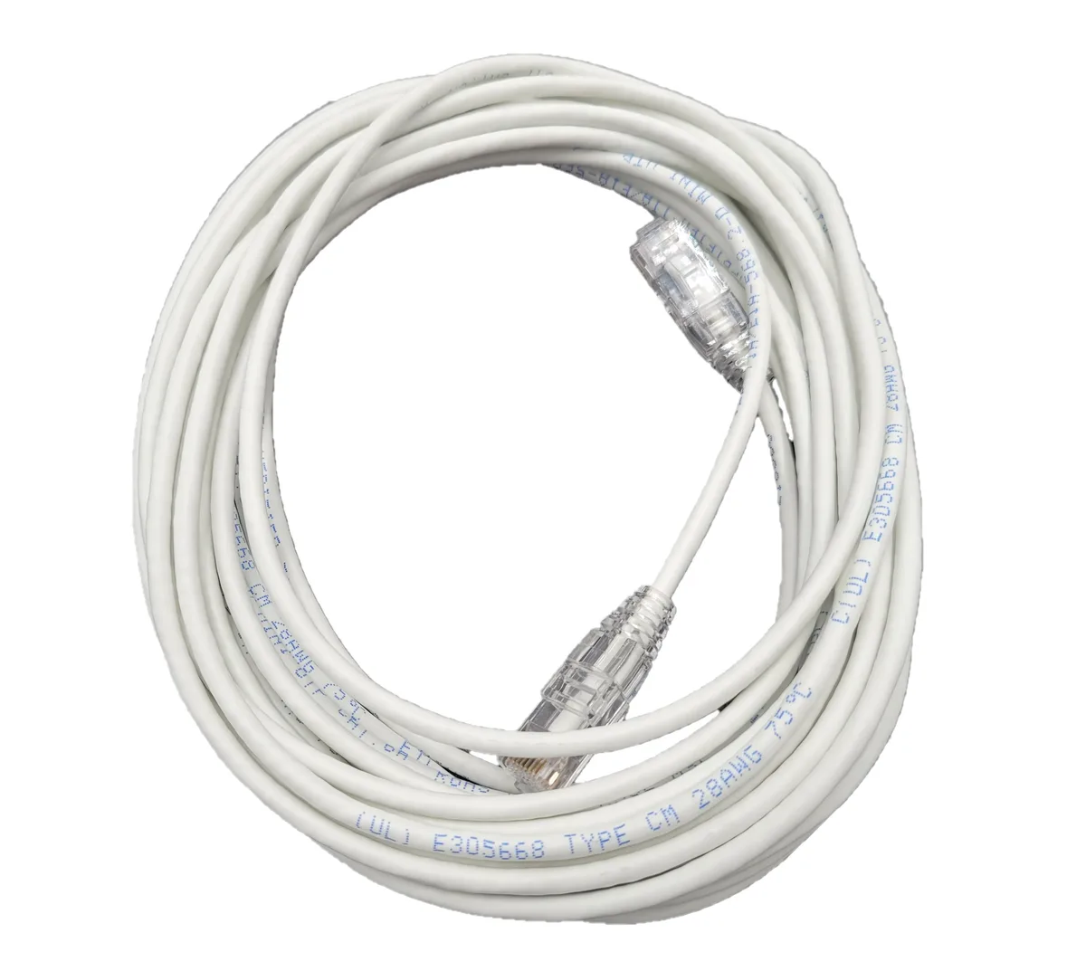 Micro Connectors Micro Connectors CAT6A 10Gbps Ultra Slim Ethernet Cable 15 ft White 28 AWG — product photo