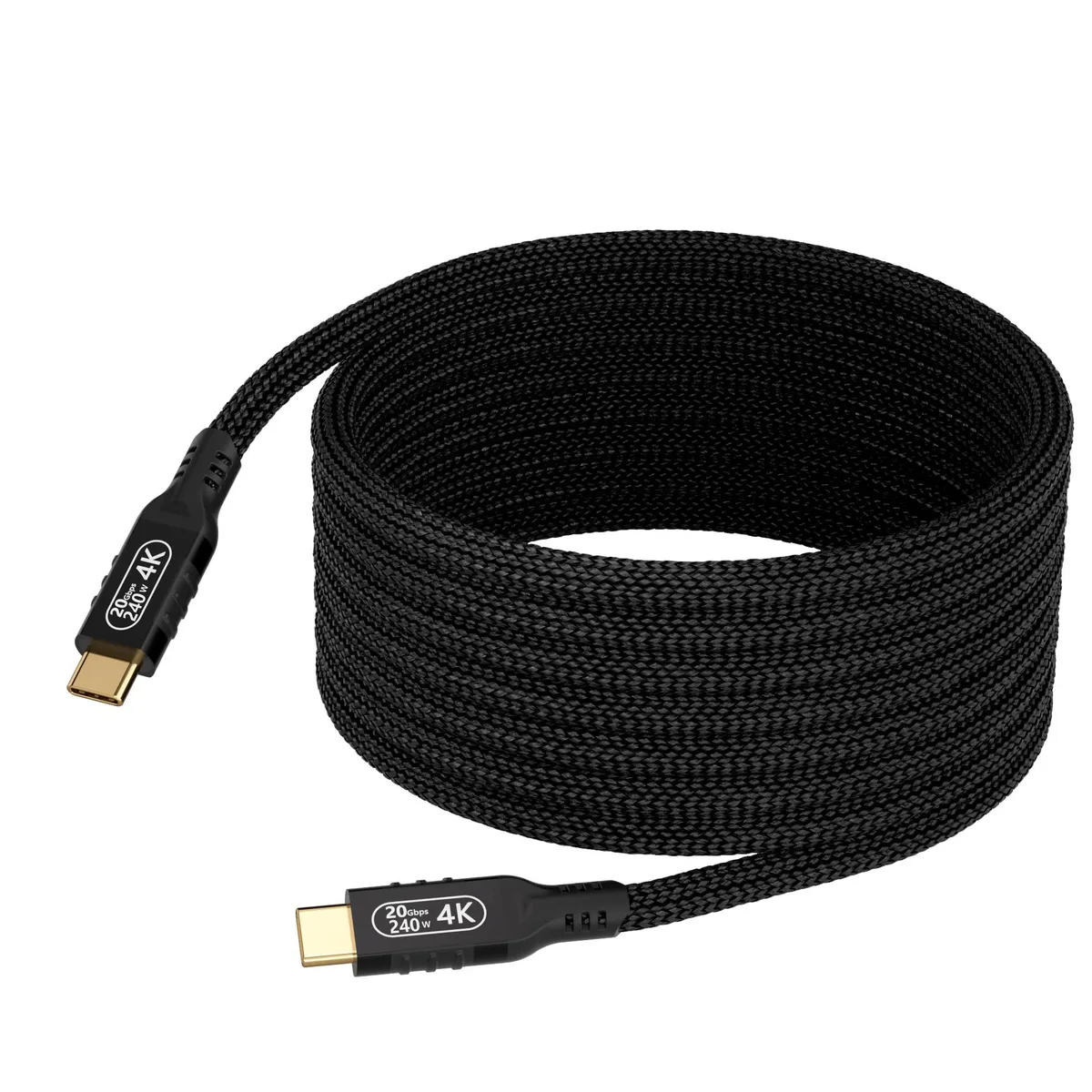 Black nylon braided USB-C to USB-C cable with aluminium alloy connectors, 10 ft