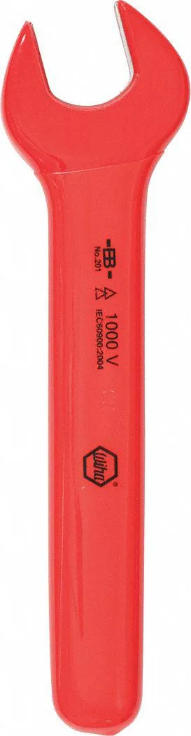 Wiha 20142 open-end wrench, alloy steel, high-visibility coating, insulated, single end, rounded, one piece
