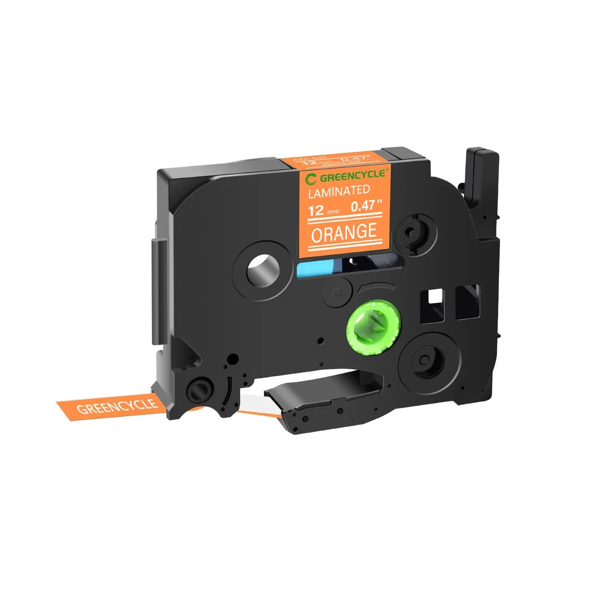 GREENCYCLE GREENCYCLE TZe-635 12mm 0.47" White on Orange Laminated Tape labelmaker — product photo