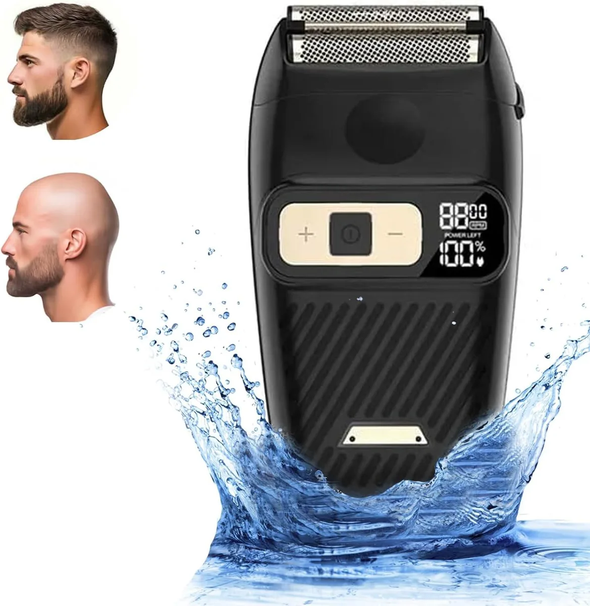 Silver foil shaver with LED display and textured grip
