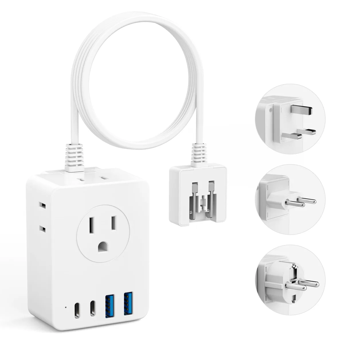  kakyanill European Travel Plug Adapter Kit Type C/G/E/F 4 AC 4 USB 2 USB-C 5ft Cord White — product photo