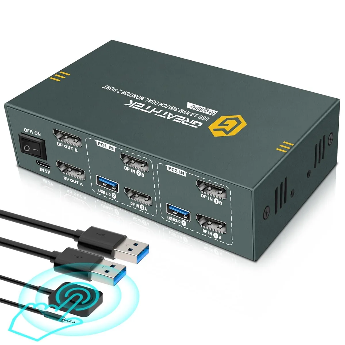 GCROWN GCROWN KVM Switch 2 Monitors 2 Computers DP 8K@60Hz 4K@240Hz 3 USB 3.0 — product photo