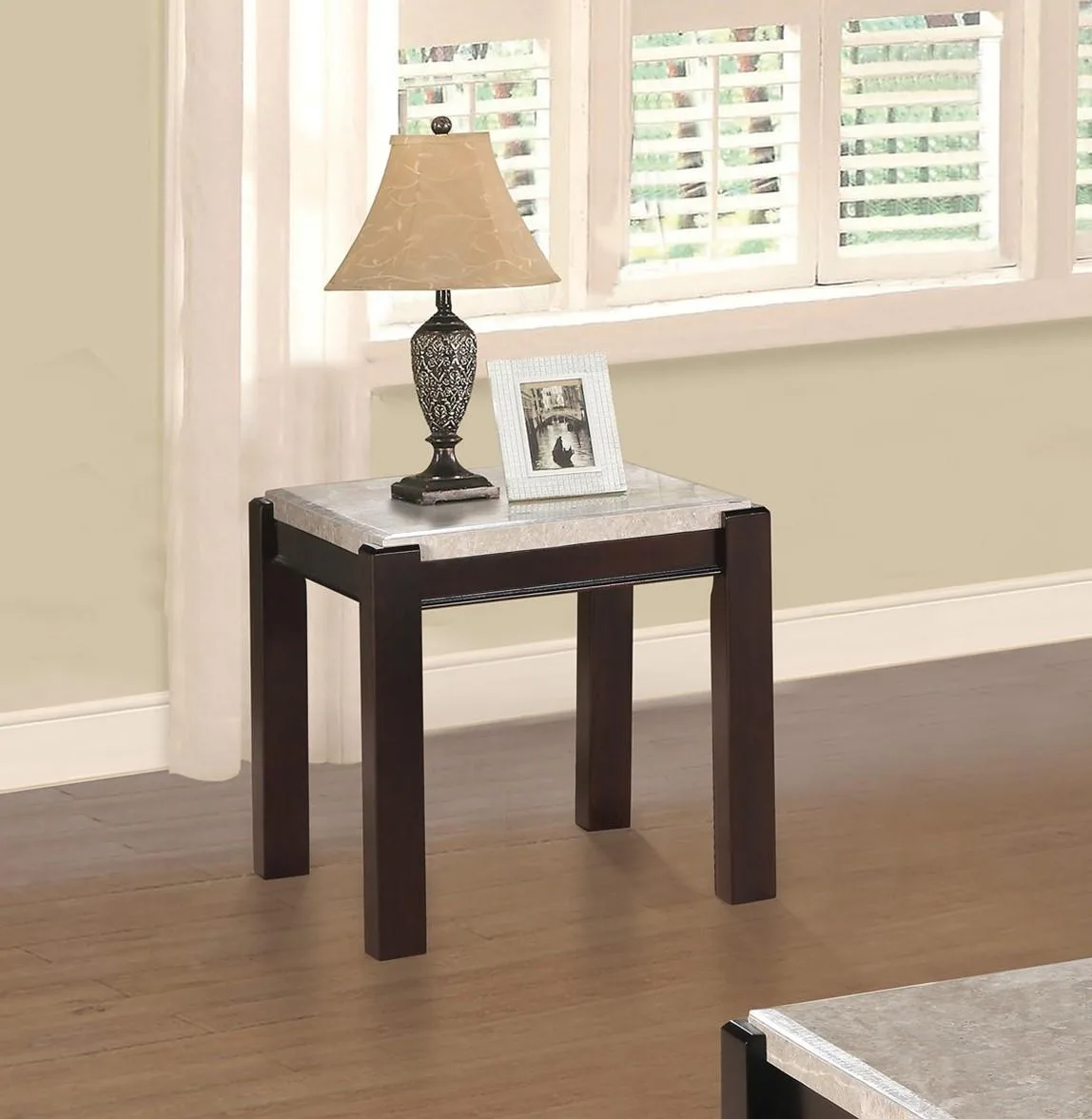 tuphen end table with genuine marble top and dark cherry wood frame